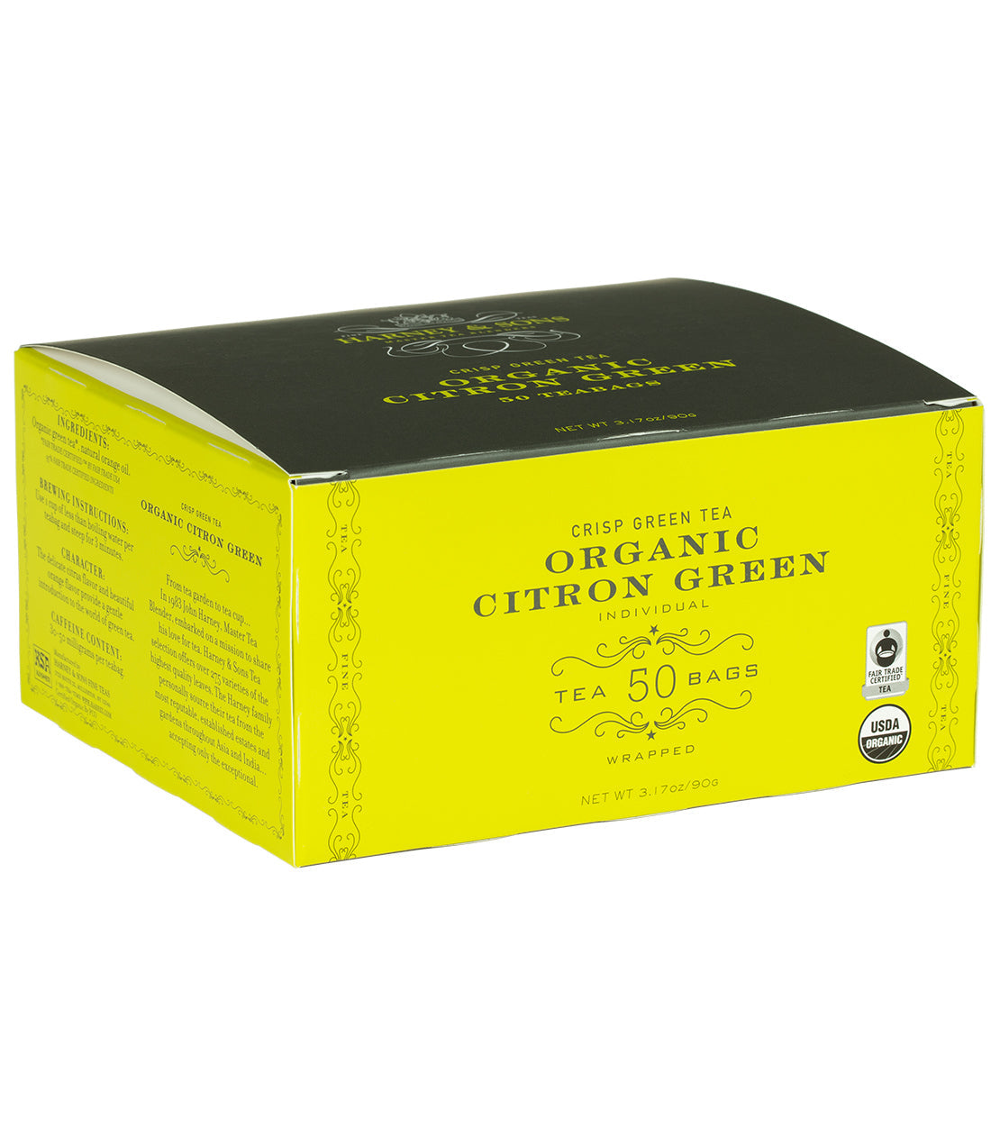 Organic Citron Green, Box of 50 Foil Wrapped Teabags - - Harney & Sons Fine Teas