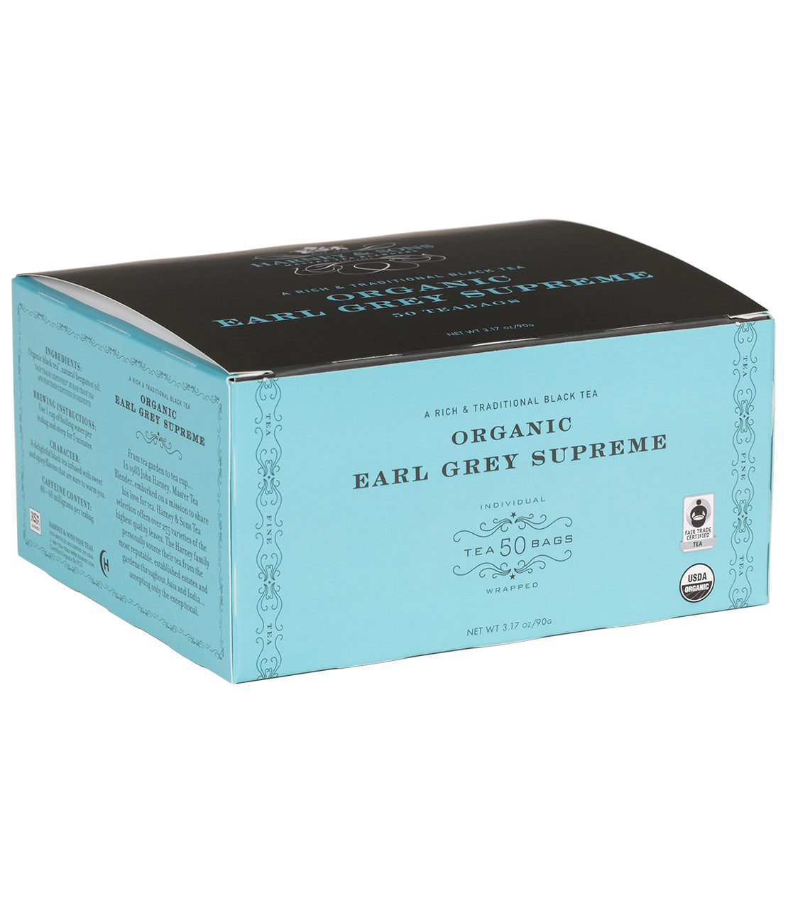 Organic Earl Grey Supreme, Box of 50 Foil Wrapped Teabags - - Harney & Sons Fine Teas