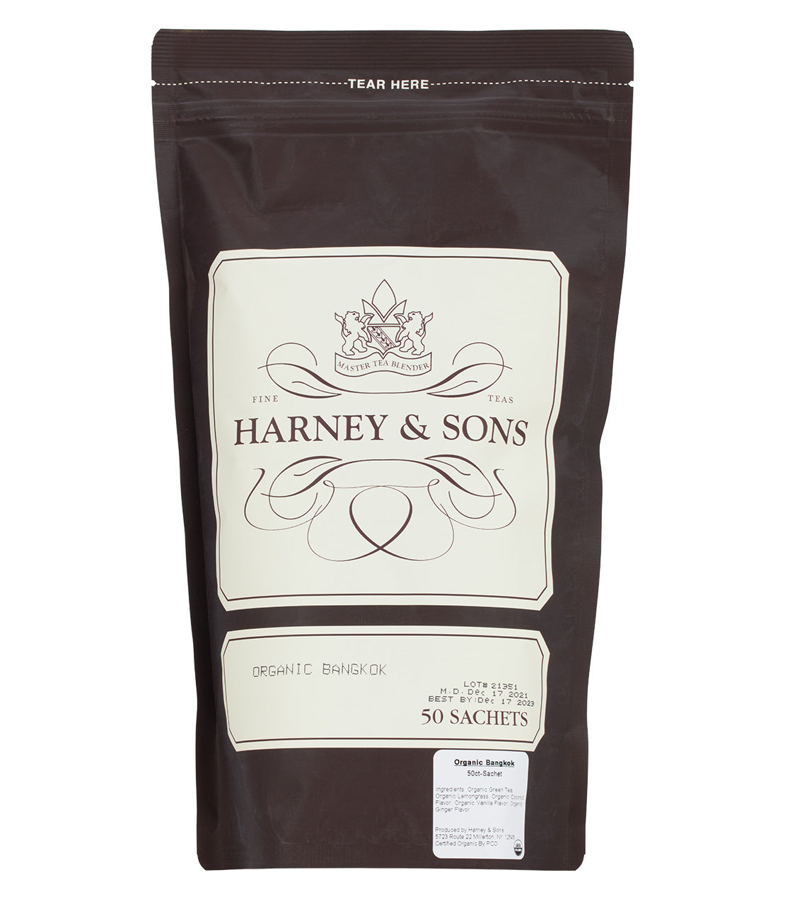 Organic Bangkok (Green Tea with Coconut, Ginger and Vanilla) - Sachets Bag of 50 Sachets - Harney & Sons Fine Teas