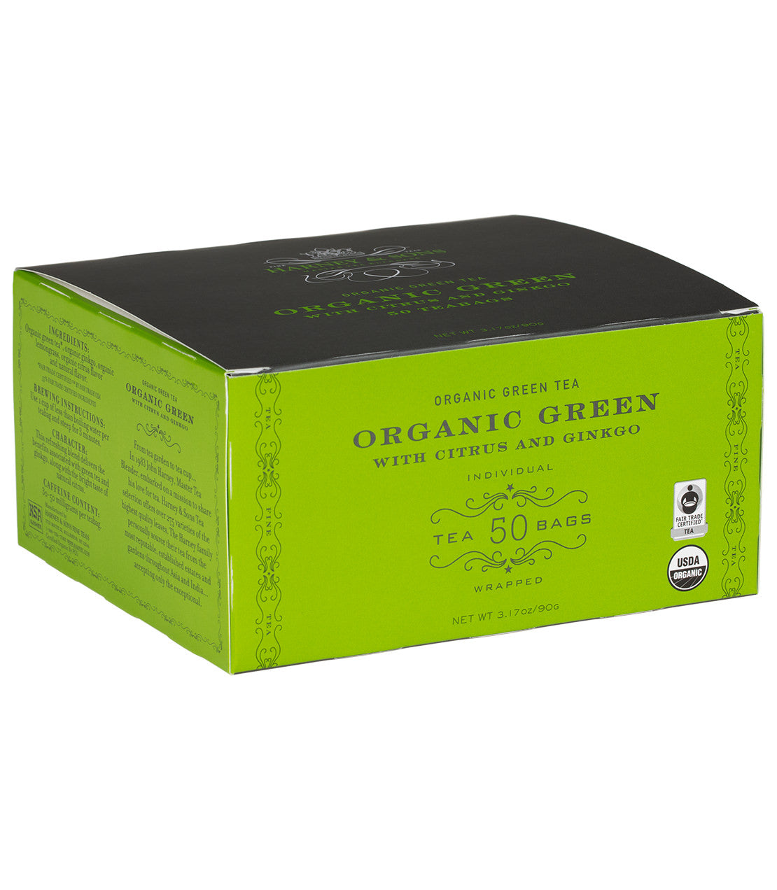 Organic Green with Citrus & Ginkgo - Teabags 50 CT Foil Wrapped Teabags - Harney & Sons Fine Teas