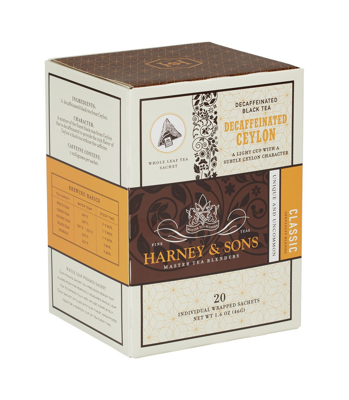 Decaf Ceylon (Decaf Orange Pekoe) - Sachets Box of 20 Individually Wrapped Sachets - Harney & Sons Fine Teas