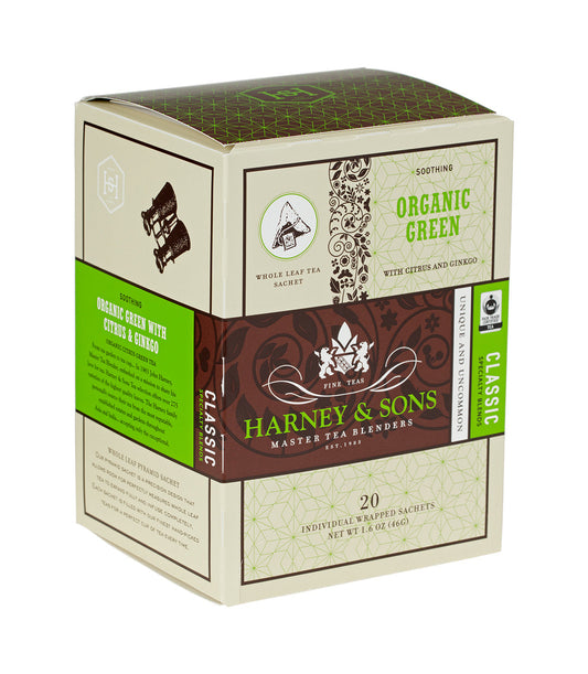 Organic Green with Citrus & Ginkgo - Sachets Box of 20 Individually Wrapped Sachets - Harney & Sons Fine Teas
