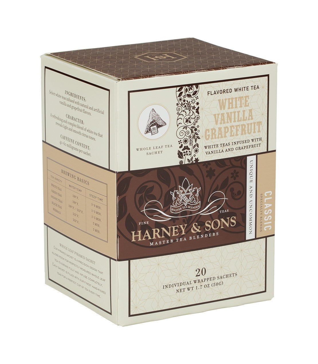 White Vanilla Grapefruit - Sachets Box of 20 Individually Wrapped Sachets - Harney & Sons Fine Teas